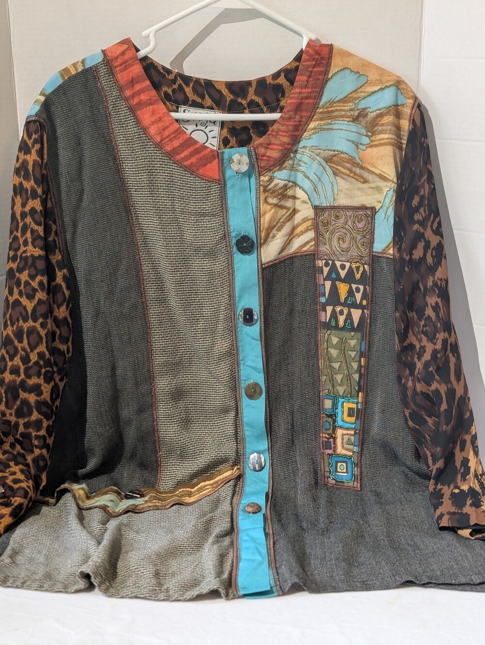 Vintage Suryah Art To Wear Mixed Print Boho Jacket Medium